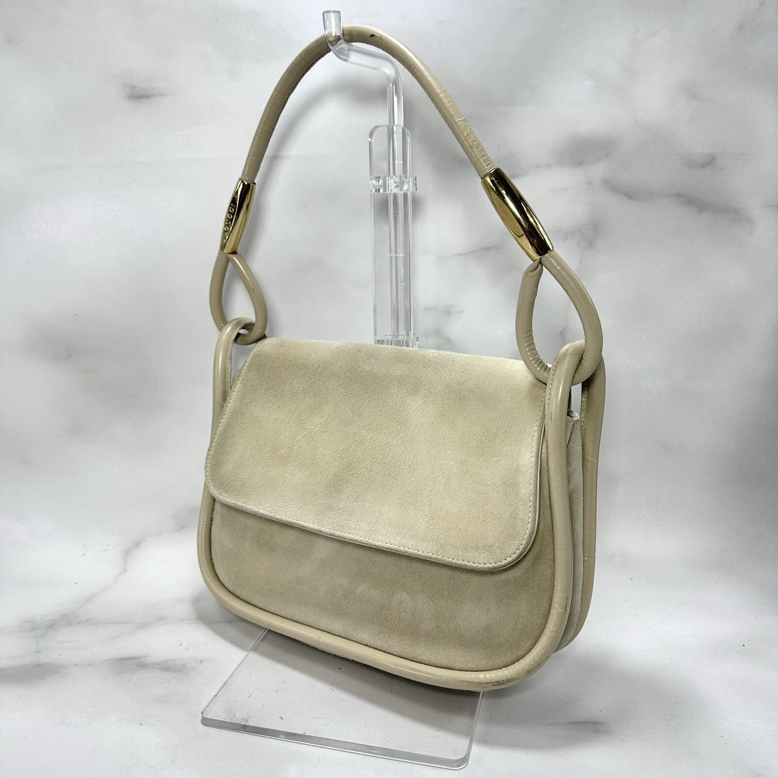 Sac à main GUCCI rabat cuir daim ivoire authentique