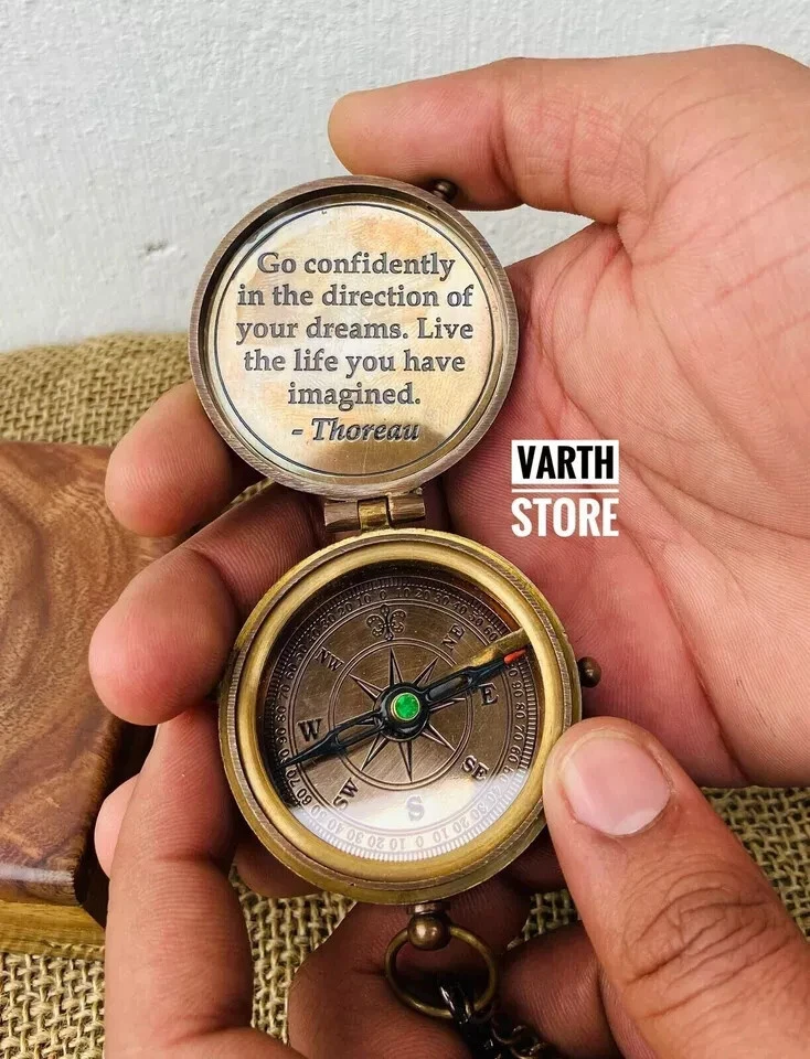 Винтажный антикварный латунный карманный компас морской морской компас с кожаной коробкой - Изображение 4 из 4