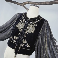 ZARA 🖤 GIACCA DONNA VELLUTO BOLERO VELLUTO RICAMATO RICAMO PAILLETTES oro