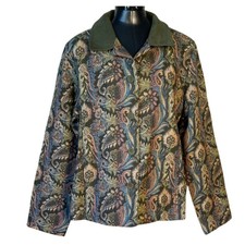 Koret Petite Paisley Tapestry Green Button Collared Long Sleeve Jacket Size Pxl