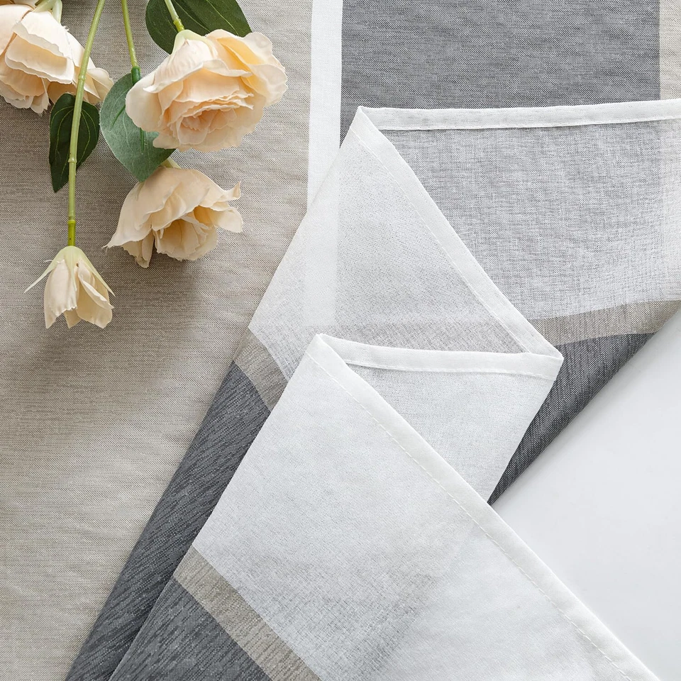 Rideaux rayés Transparent avec œillets Voile Rideaux Salon Moderne Set de 2 R... - Photo 4/4