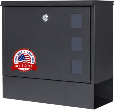 Buzones De Correo Para Casa Exterior Moderno Pared Con 2 Llaves Negro Poste NEW