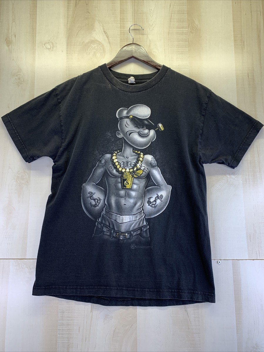 Vtg Popeye Black/White Graphic Mens T Shirt Size L “Allstyle