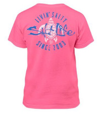 NEW Salt Life Girl's Livin' Salty Graphic T-Shirt Safety Pink Size Small