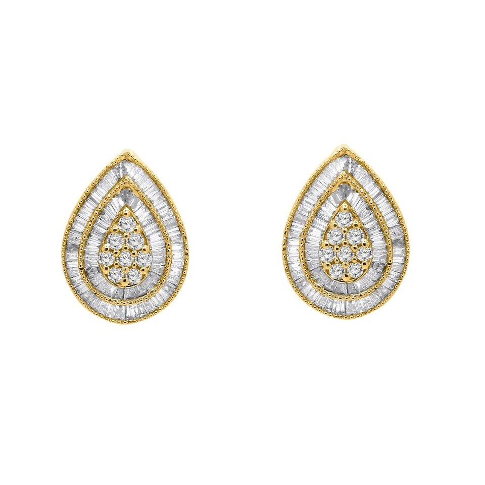 1.45CT Natural Diamond Pear Shape Cluster Stud Earrings Sterling Silver - Image 3 of 4