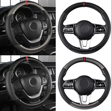 For Toyota Car Steering Wheel Cover Carbon Black Leather Anti-slip Accessories