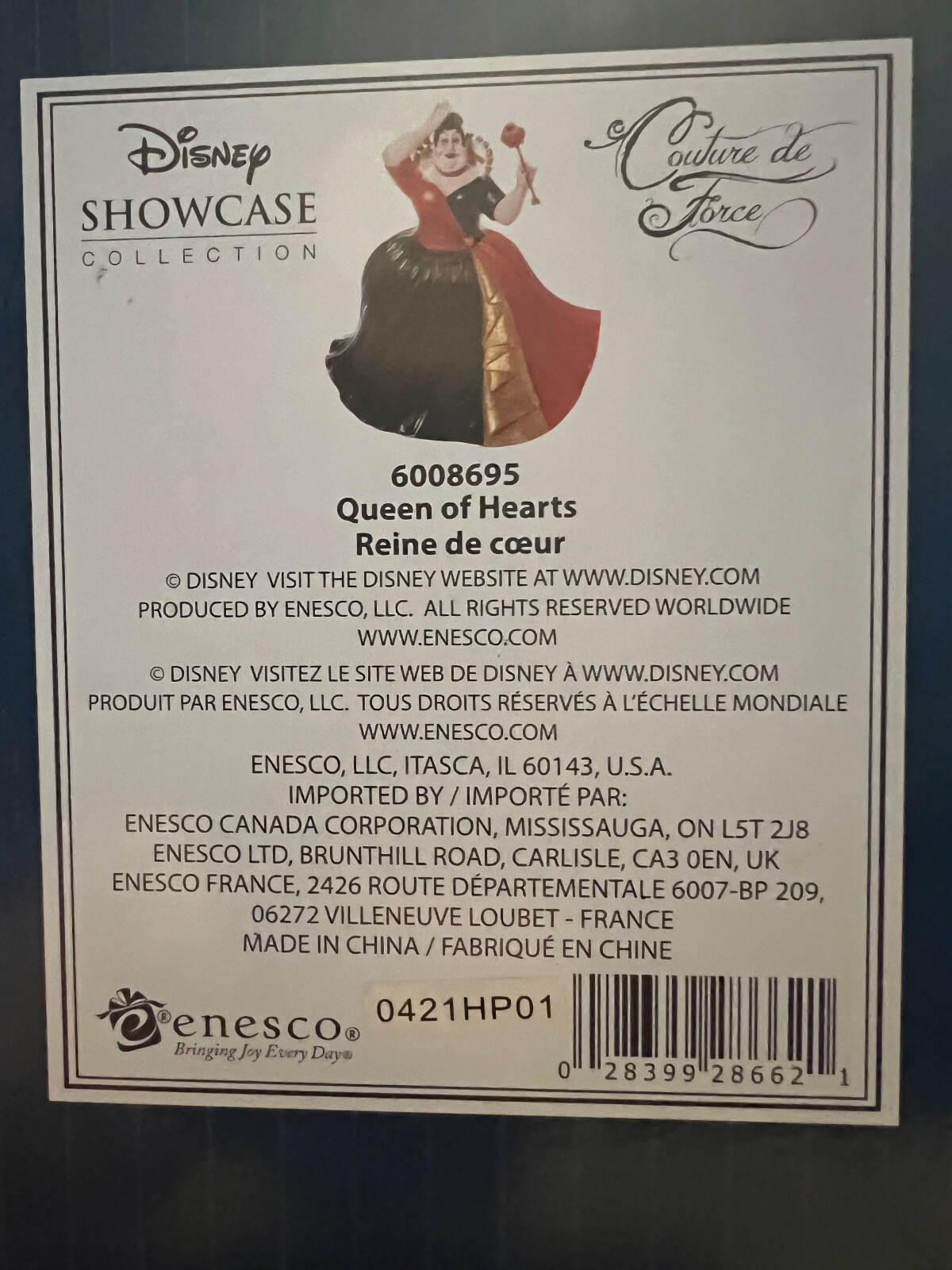 Enesco Disney Showcase Couture de Force Alice in Wonderland Queen of Hearts Figurine, Multicolor 9.5 in H x 7 in W x 7.875 in L