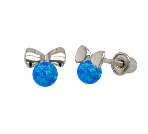14k Yellow Gold Bow Tie Opal Stud Earrings/ Screw Back - Picture 11 of 15