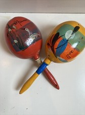 Vintage Hand Painted Apple Shaped Mexican Maracas Pair
