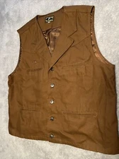 Wyoming Traders Vest Mens Large Canvas Snap Up Western Rodeo Rancher Brown
