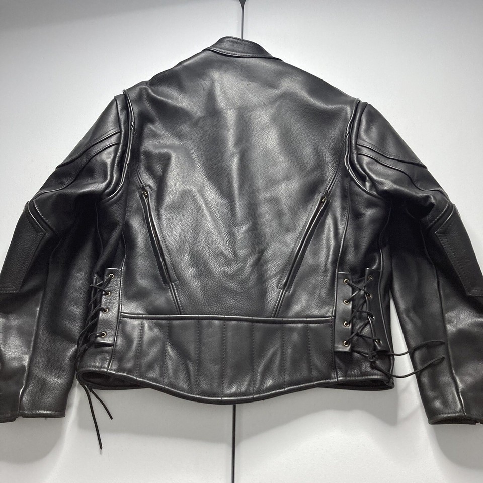 Fox Creek Leather Motorcycle Biker Cruiser Jacket Black 46 Made In The