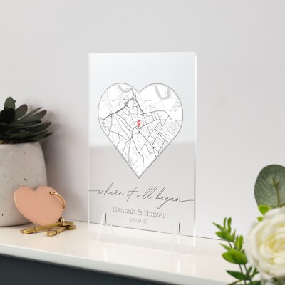 Where We First Met Personalisierter Herz Kartendruck der Stadt Individuelle Acryl Plakette