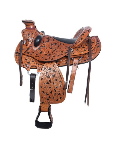 Selle Western Wade Tree A Fork - Cuir, Main Toolée, Tailles 12 à 18 Pouces