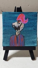 Original Outsider Punk Art Folk Painting WEBB 4x4 W Stand