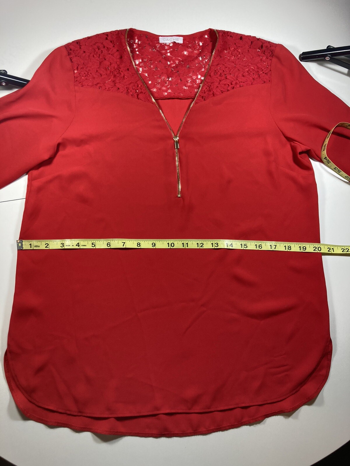 Cache Size Medium Blouse Solid Red Long Sleeve La… - image 11