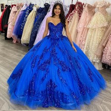 Glitter Royal Blue Quinceanera Dresses Ball Gown Beading Lace BirthdaySweetheart