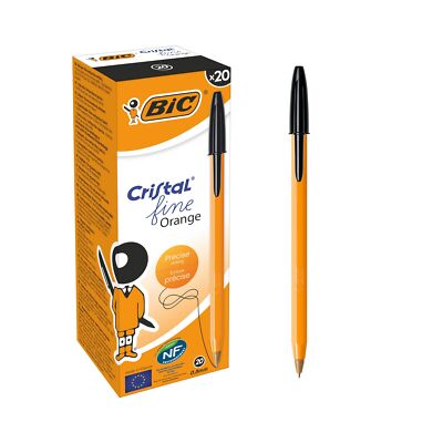 BIC 20 Black Fine Point Ballpoint Pens with Orange Barrel for School Office