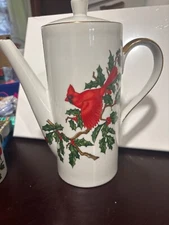 Lefton China Christmas Cardinal Holly and Ivy coffee Pot  #1260