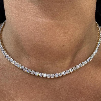 15Ctw Round Cut Lab Created Diamond Tennis Necklace 14k Yellow Gold Plated