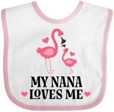 Inktastic Nana Loves Me Girl Flamingo Baby Bib Grandchild Grandkids Childs Cute