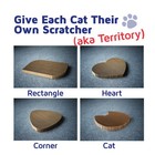 Brown cardboard cat scratcher with heart and rectangle shapes, 17 x 10 x 1.5 inches, in blue box with white text.