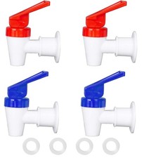 4 Pack Replacement Water Dispenser Faucets - 2 Red  2 Blue Plastic Spigots, 3/8