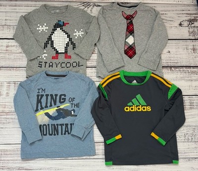 Lot of 4 Boys 4T Long Sleeve Shirts Adidas  Gap Gimboree Crewneck Holiday