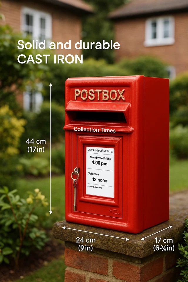 Classic Red Wall Mounted Cast Iron Post Box | Lockable Letterbox | Rustproof - Image 4 of 4