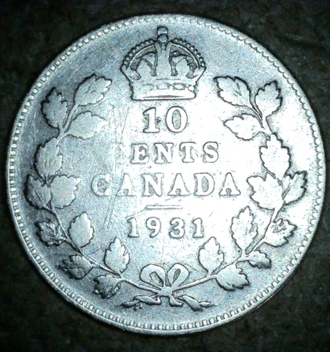 1931 Canadian 80% Silver 10 Cents King George V Circulated Canada Dime