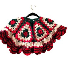Vintage Crocheted Childrens Christmas Poncho Granny Square Poncho Handmade M