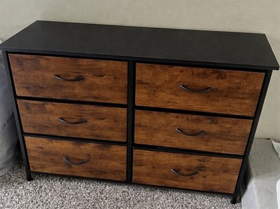 princess polly baby blue dress 6-Drawer Brown/Black Wood Dresser, Freestanding, Pull Handles, Bedroom