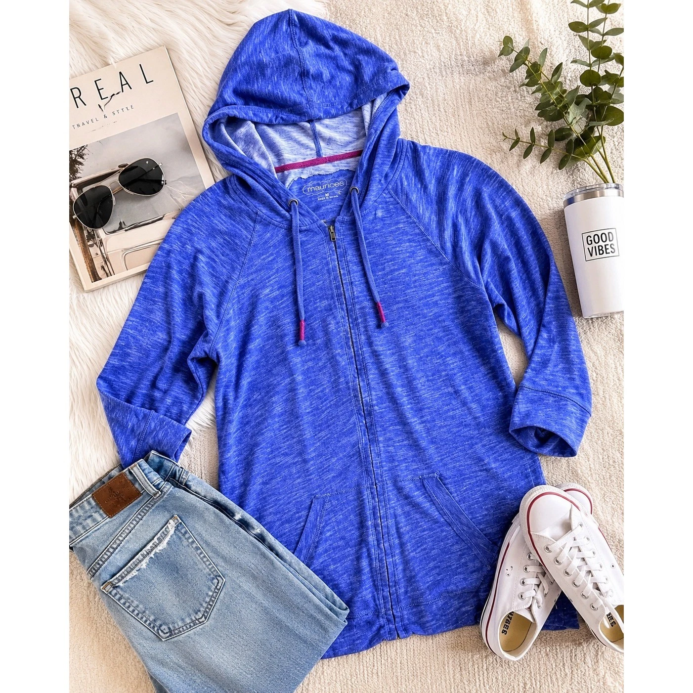 Maurices Blue Space Dye Zip Hoodie Tunic Jacket Medium Casual Athleisure