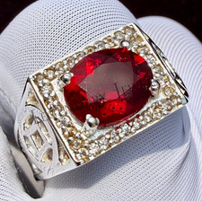 Natural Red Garnet Gemstone Ring With 925 Sterling Silver Men's Engagement Ring