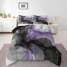 Black Purple Marble Bedding King Size Aesthetic Comforter Set King, Abstract ...