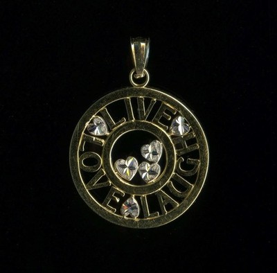 New 14K 1.59 Gram 26mm Solid Yellow Gold ''LIVE LOVE LAUGH'' Word Pendant (KZ