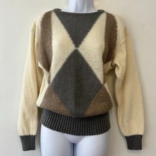 Vintage Koret Career Sweater Women Small Ivory Gray Metallic Wool Angora Blend 