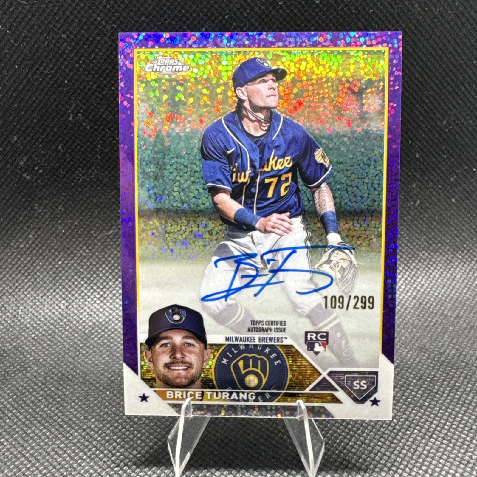 2023 Topps Chrome - Rookie Autographs Brice Turang #RA-BT Purple Speckle /299