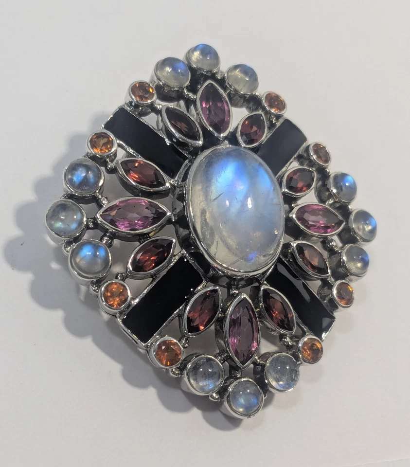 ** (NOS) Nicky Butler 925 S.Silver Moonstone/Multigem Brooch AP-08 - Image 2 of 4