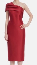 Badgley Mischka Women's Red Asymmetric Draped Stretch-Mikado Dress Size 16