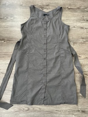 Eileen Fisher Linen Blend Tank Dress Womens Large Gray Belted Button Up |  eBay