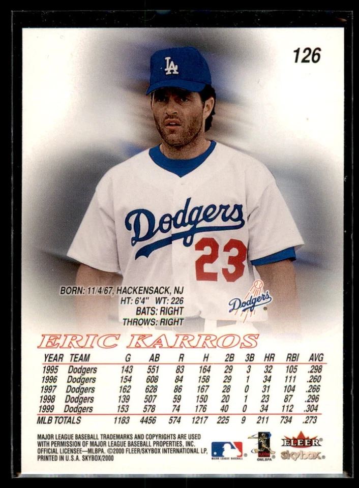 2000 SkyBox Eric Karros #126 Los Angeles Dodgers - Image 2 of 2