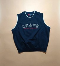 Vintage 90s Chaps Ralph Lauren Blue Knitted Vest Big Logo Spellout Mens Large L