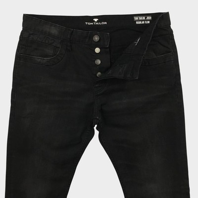 Tom Tailor Josh Regular Slim Jeans Mens 34x30 Black Button Fly Denim Pants