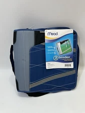Vtg Mead 3 Ring Binder with Carry Carrying Handle Strap Zipper Pocket New Blue