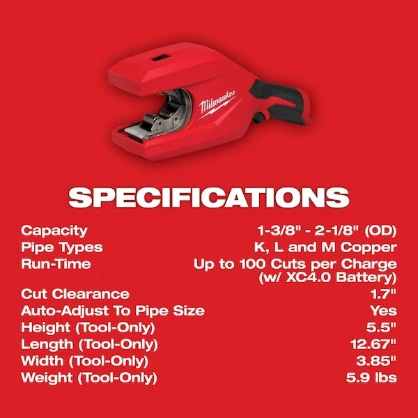Milwaukee Tool 2479-20 M12 cortador de tubos de cobre sin escobillas 1-1/4" - 2" Foto 2 de 4