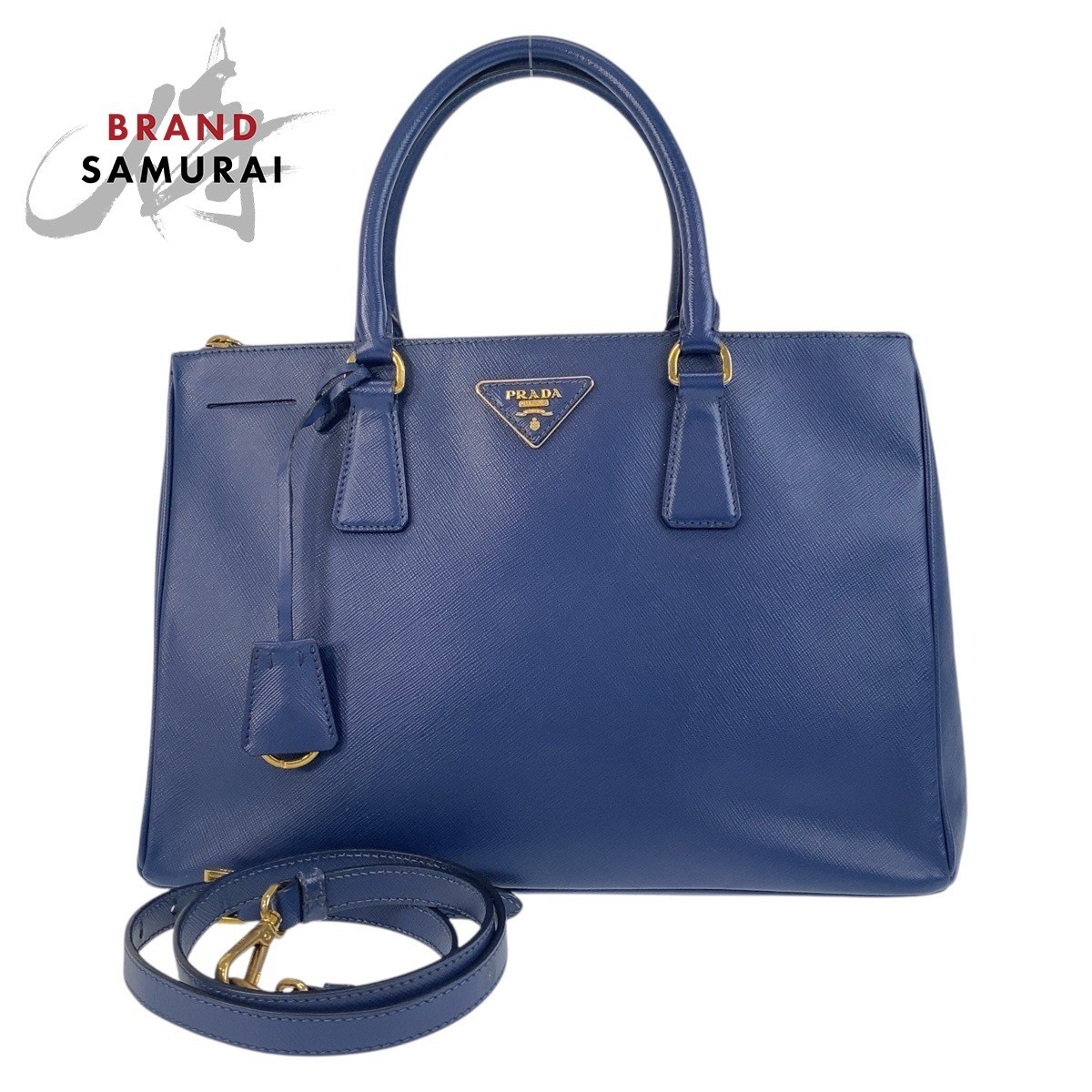 Prada Saffiano Galleria Blue Leather Tote Handbag Shoulder Bag 2-Way Style 501292