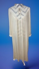 Vtg Sears Womens Medium 12/14 Beige Nylon Lace Long Maxi Nightgown