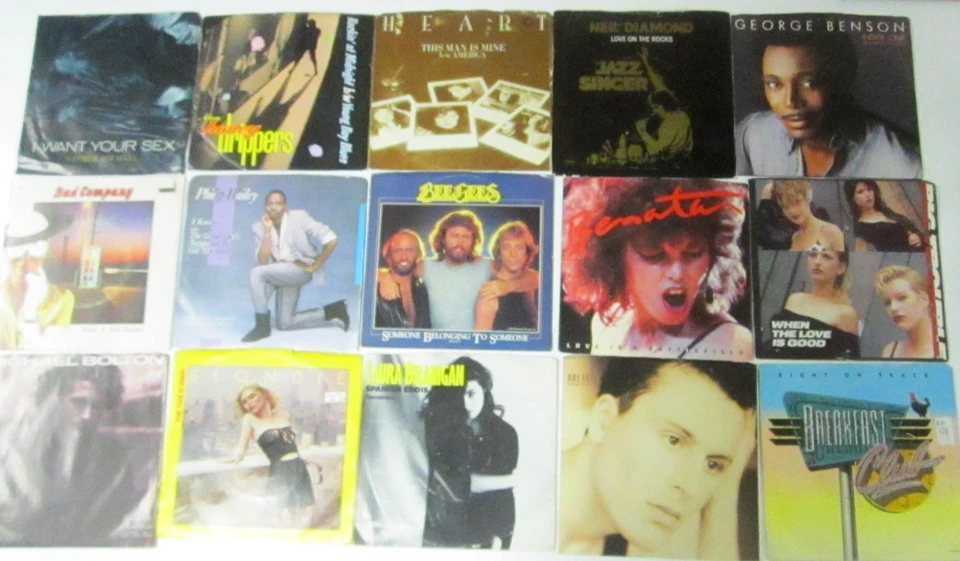 Lot of 100 45 rpm 1980 Picture Sleeves & records - Rock Soul Disco -Dance  Metal - Image 2 of 4