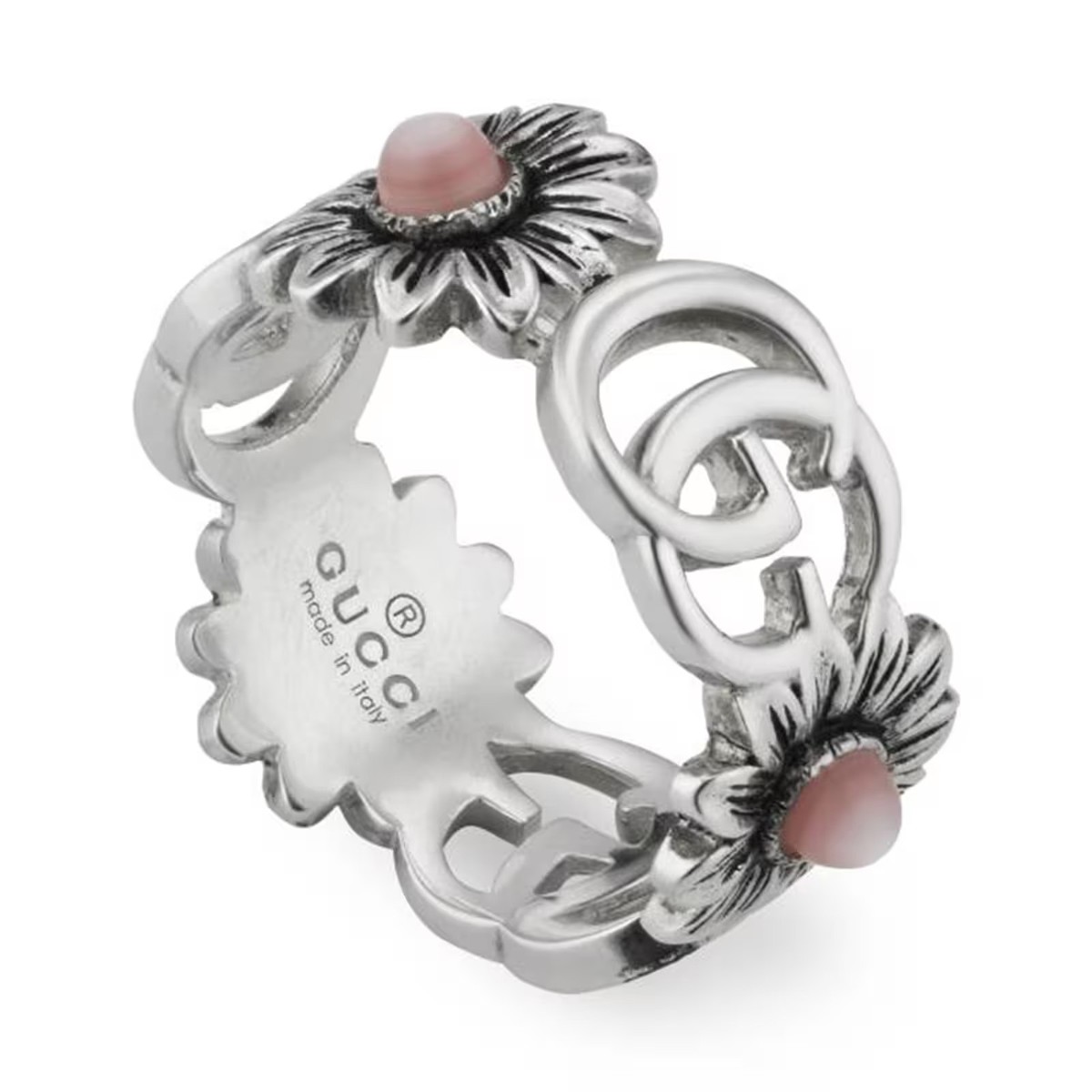 Gucci Womens GG Marmont Mother-of-Pearl Ring 925 Sterling Silver 