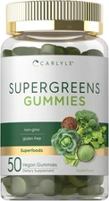 Supergreens Blend Vitamins Fiber Vegetables Superfood Apple Flavor, 50 Gummies